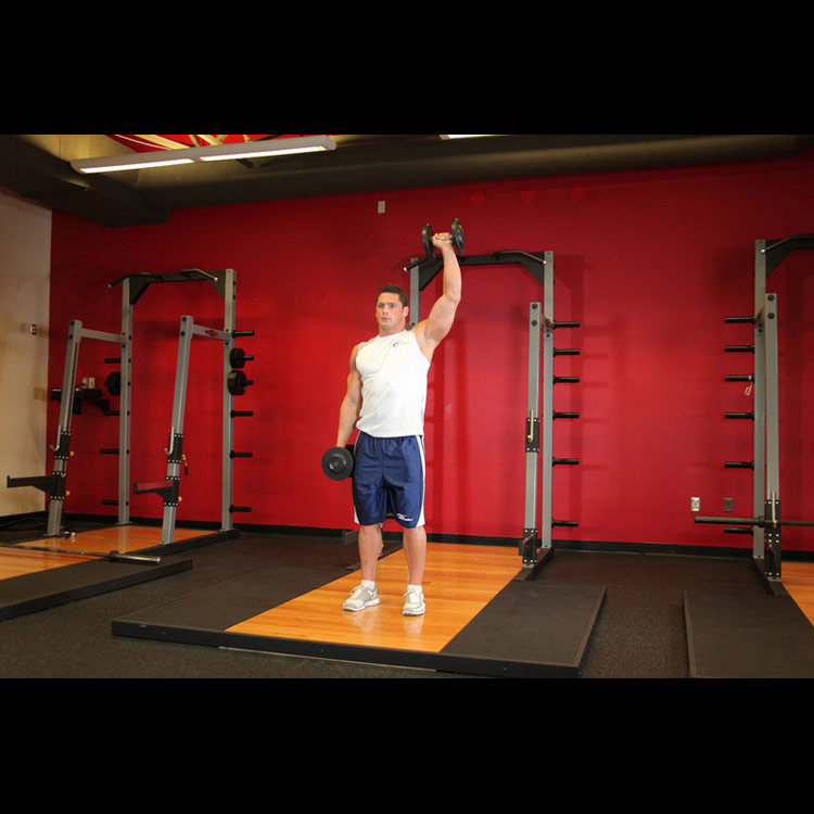 техника выполнения упражнения: Жим гантели одной рукой (Dumbbell One-Arm Shoulder Press) на фото техника выполнения упражнения: Жим гантели одной рукой (Dumbbell One-Arm Shoulder Press) на фото