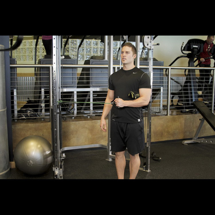 техника выполнения упражнения: Внешнее вращение руки с резиновой лентой (External Rotation with Band) на фото техника выполнения упражнения: Внешнее вращение руки с резиновой лентой (External Rotation with Band) на фото